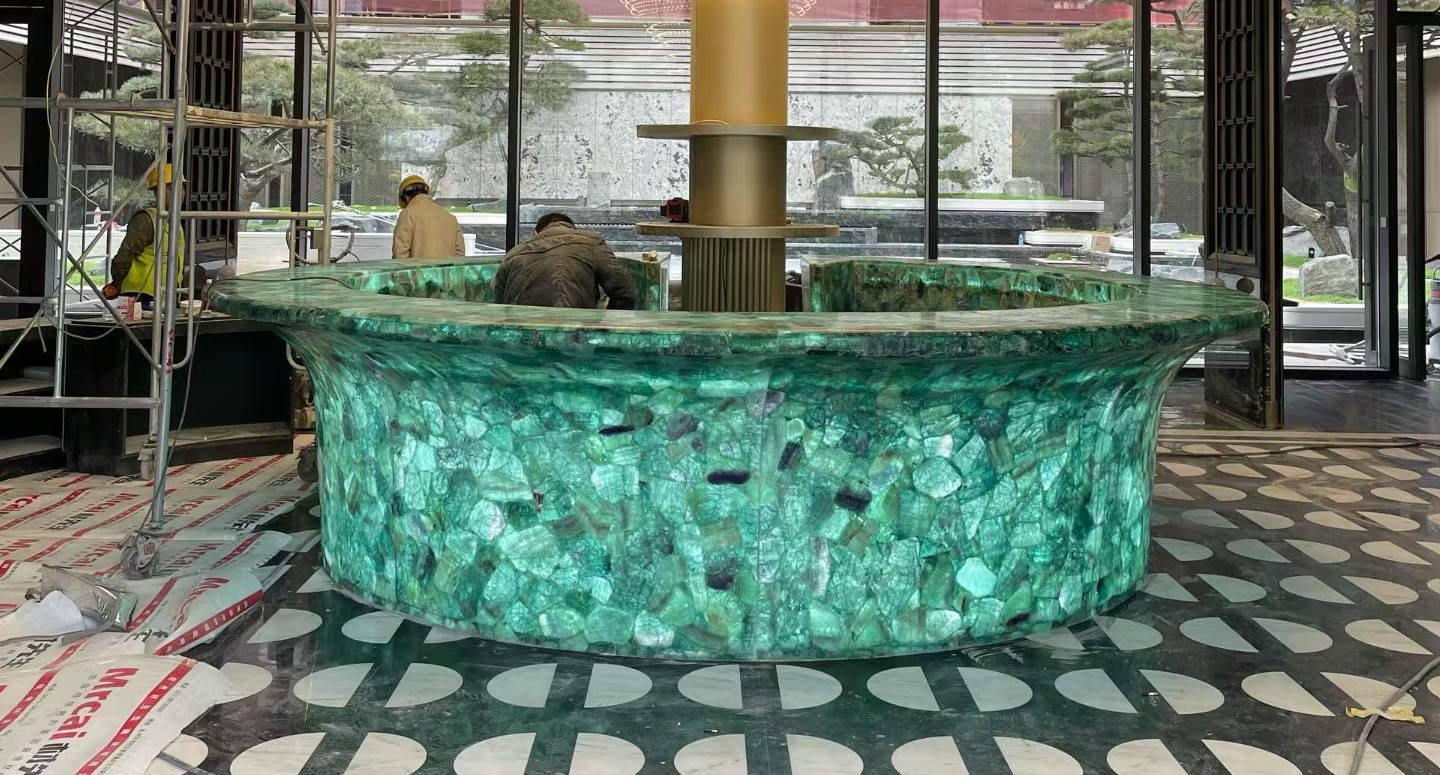 Natural Translucent Stone：Island Countertop & Bar Counter & Vanity Basin