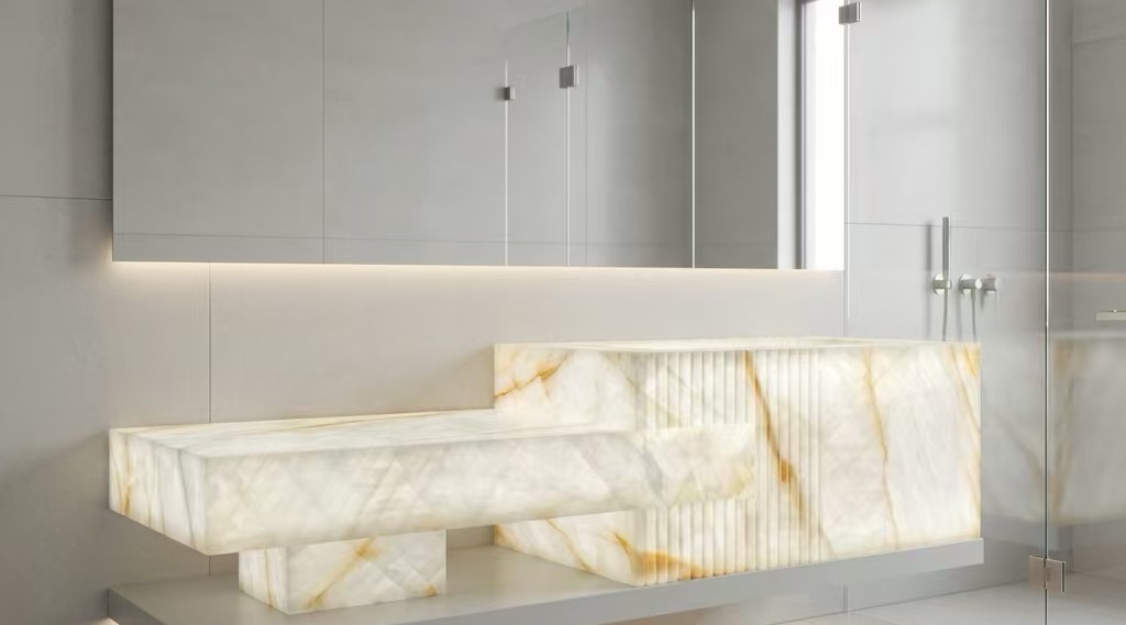 Natural Translucent Stone：Island Countertop & Bar Counter & Vanity Basin