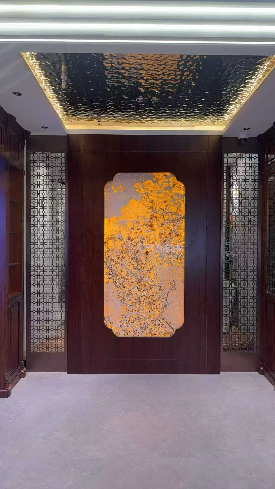 Beijing Luxury Residence Backlit Natural Stone Entrance Feature Wall
